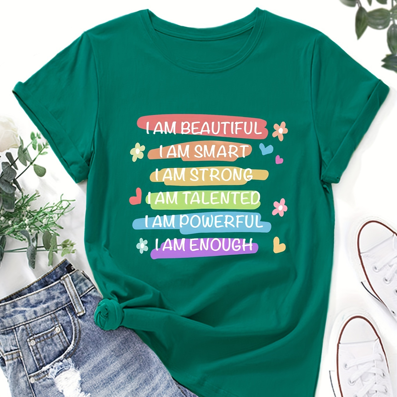 

Letter Print Crew Neck T-shirt, Casual Short Sleeve T-shirt For Spring & Summer, Women's Clothing