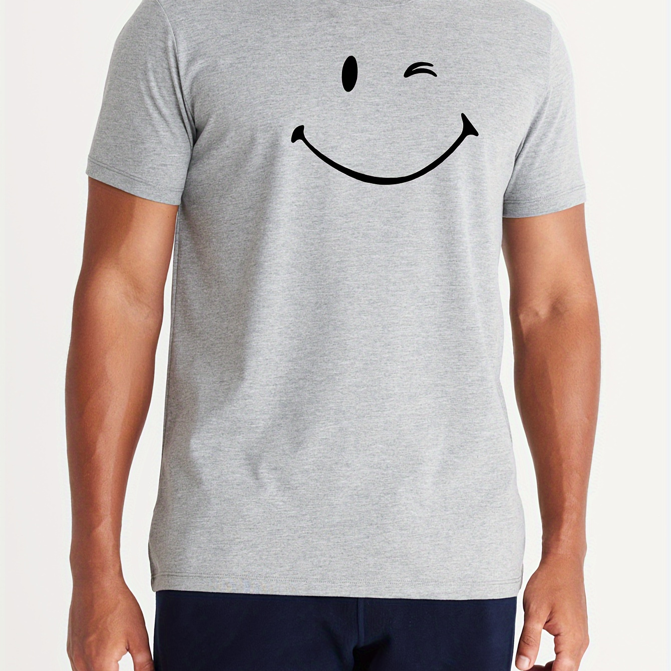 

Cartoon Wink Face Print Cotton T-shirt For Men, Casual Short Sleeve Top, Men's Clothing For Summer Daily Wear