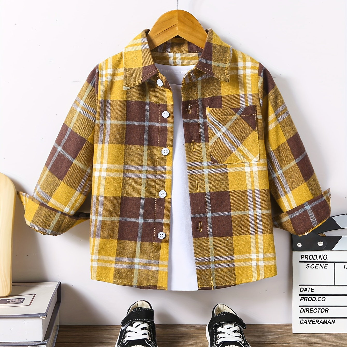 

Boys And Girls Plaid Shirt Button Down Lapel Long Sleeve Kids Clothes