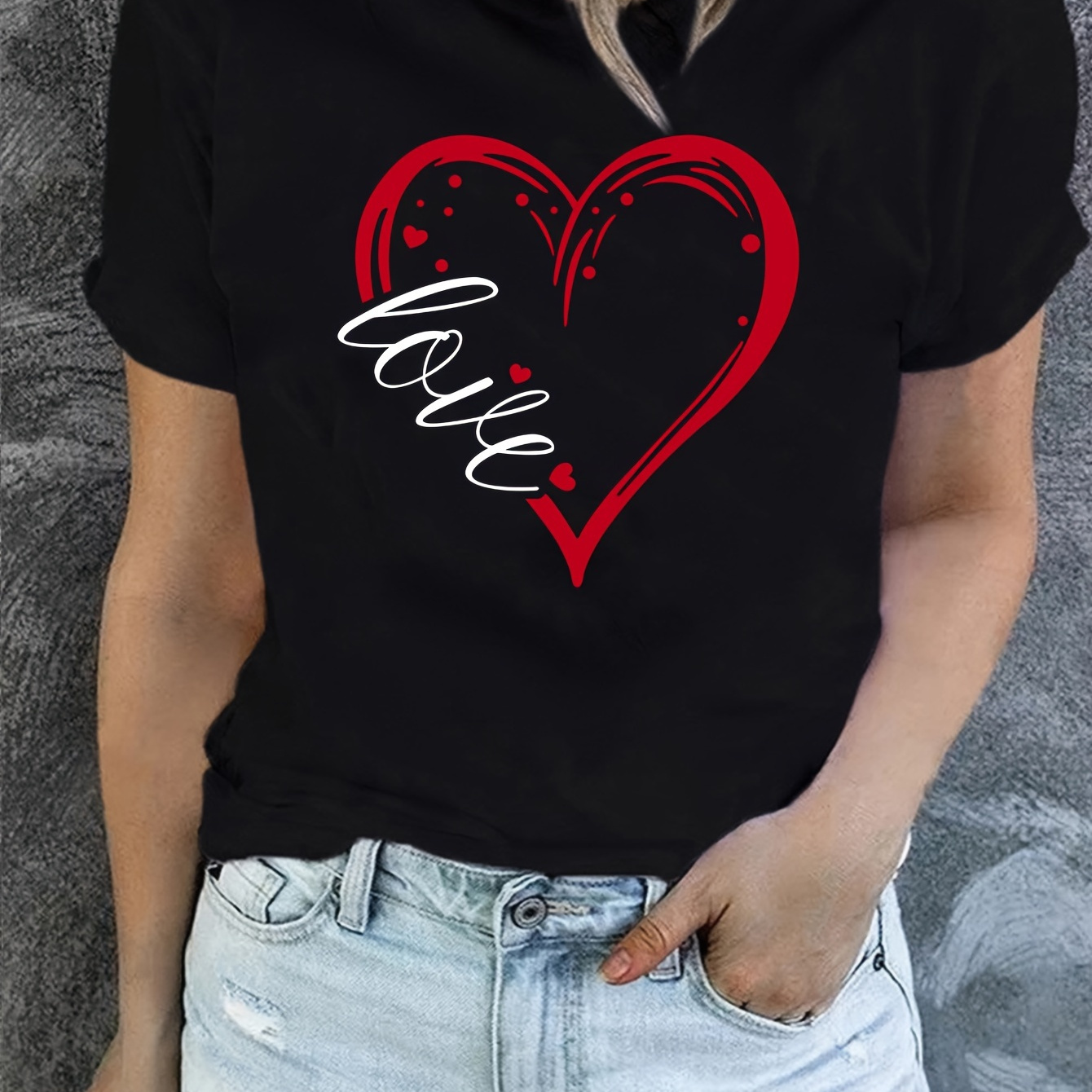 

Love Print Crew Neck T-shirt, Casual Short Sleeve Top For Spring & Summer, Women's Clothing