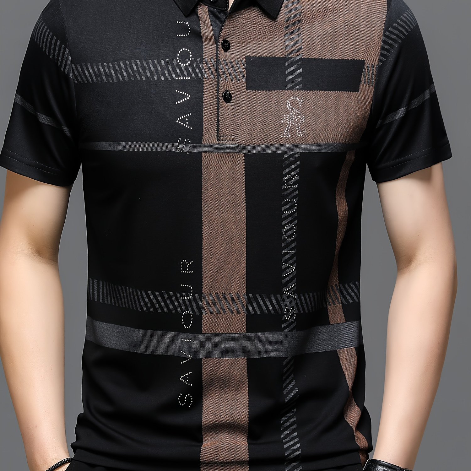 

Men's Color Block Golf T-shirt For Summer, Trendy Casual Short Sleeve Tennis Tees