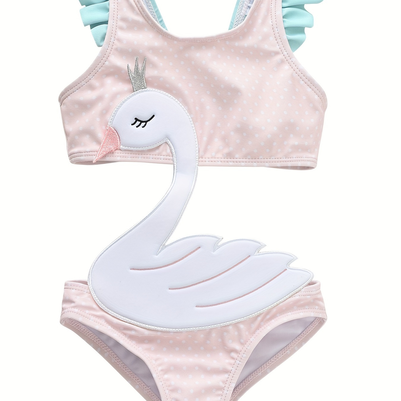 

Girls' Polka Dot Embroidered Swan Graphic Swimsuit - Trendy, Stretchy & Stylish!