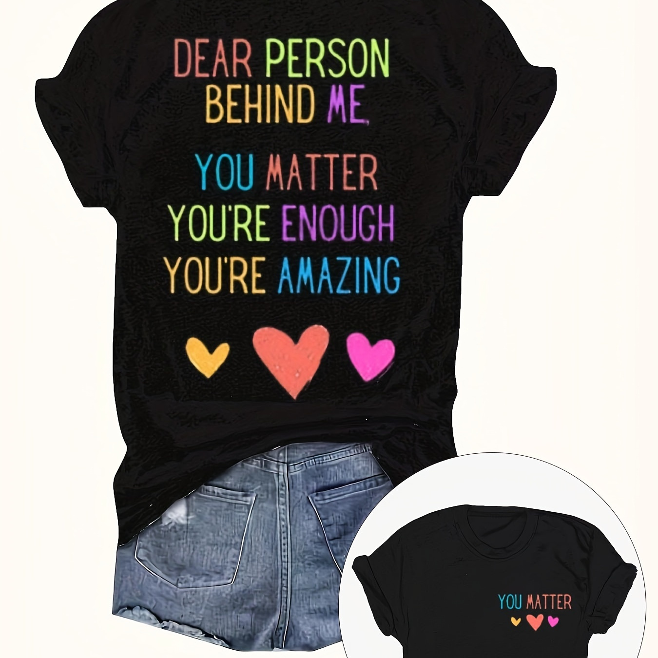 

You Matter & Heart Print T-shirt, Casual Short Sleeve Crew Neck Top For Spring & Summer, Women's Clothing