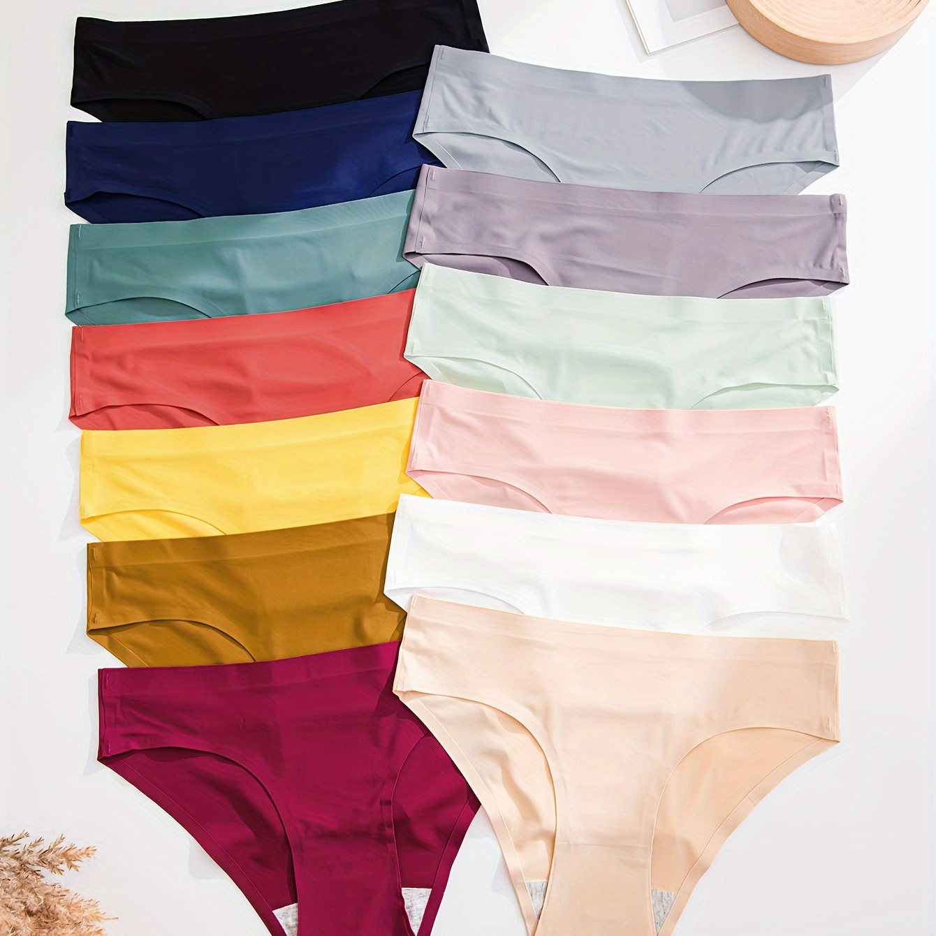 

13pcs Solid Seamless Low Waist Briefs, Soft & Comfy Stretchy Panties, Women's Lingerie & Underwear