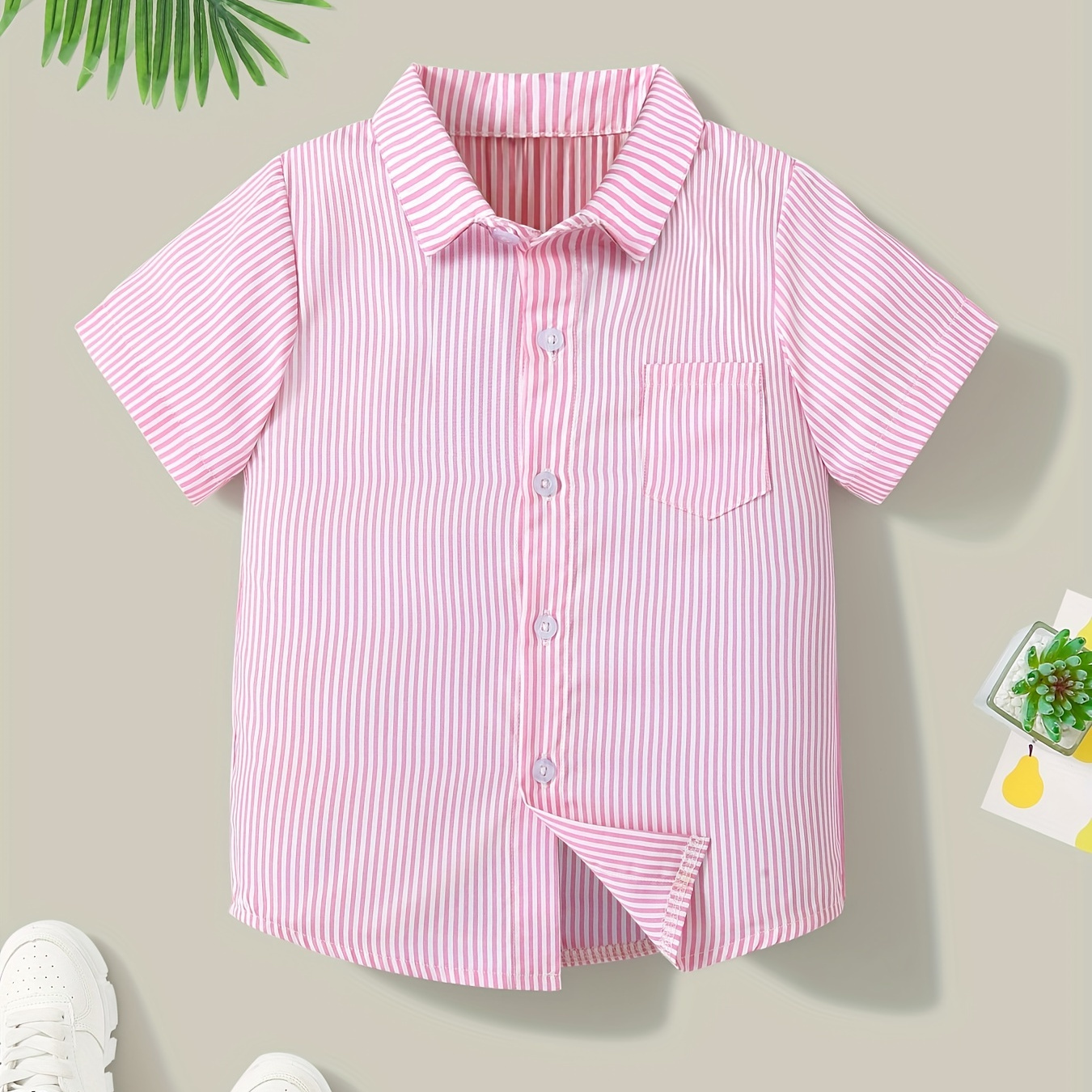 

Boys Striped Short Sleeves Shirt Preppy Style For Summer Kids Clothes