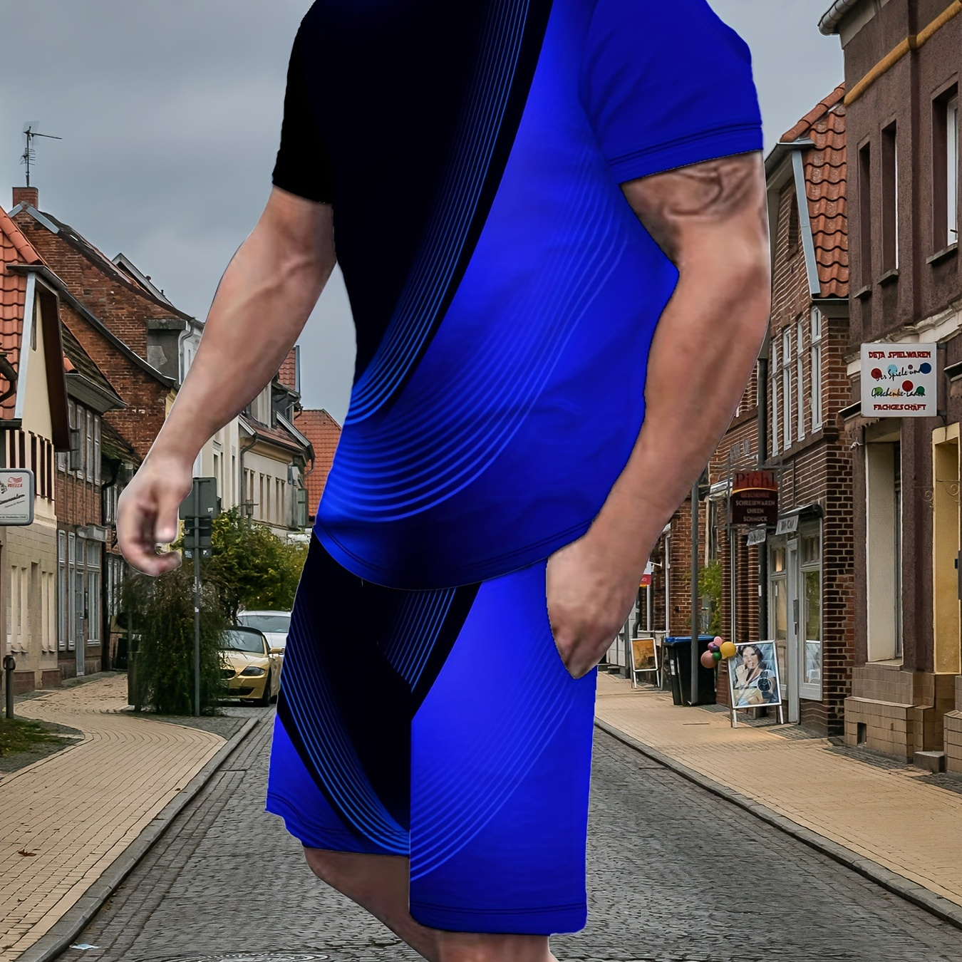 

Men's Outfit, Color Matching Casual Crew Neck Short Sleeve T-shirt & Shorts 2-piece Set For Summer Outdoor Activities
