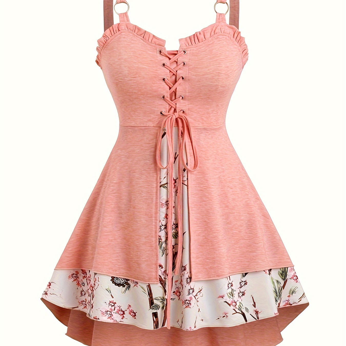 

2 In 1 Lace Up Wide Strap Dress, Vintage Sleeveless Dress For Spring & Summer, Women's Clothing