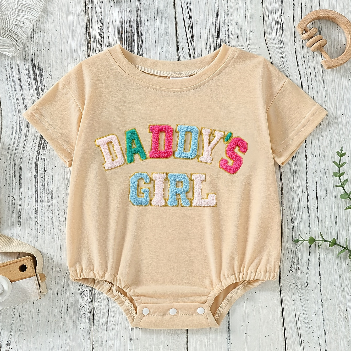 

daddy's Girl" Patchwork Infant's Bodysuit, Casual Short Sleeve Onesie, Baby Girl's Clothing