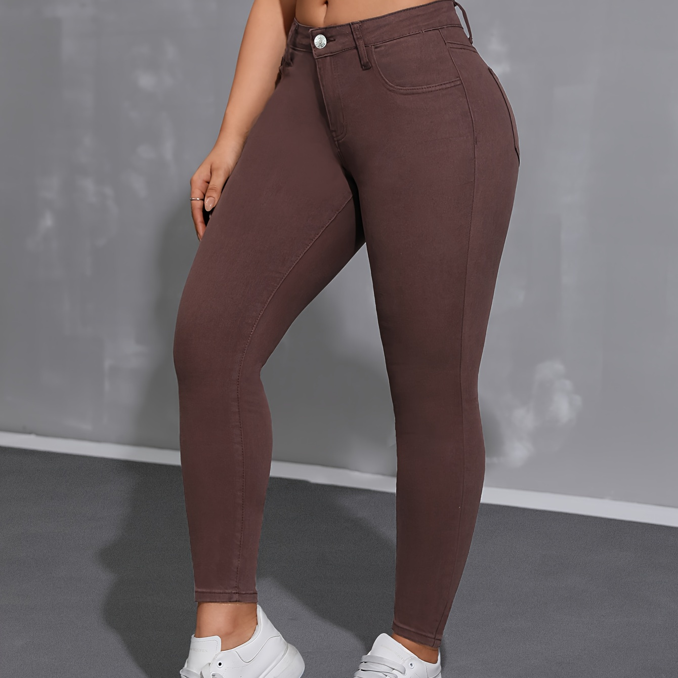 

Plain Brown Skinny Fit High Stretch Stylish Elegant Jeans Denim Pants, Women's Denim Jeans & Clothing For Autumn