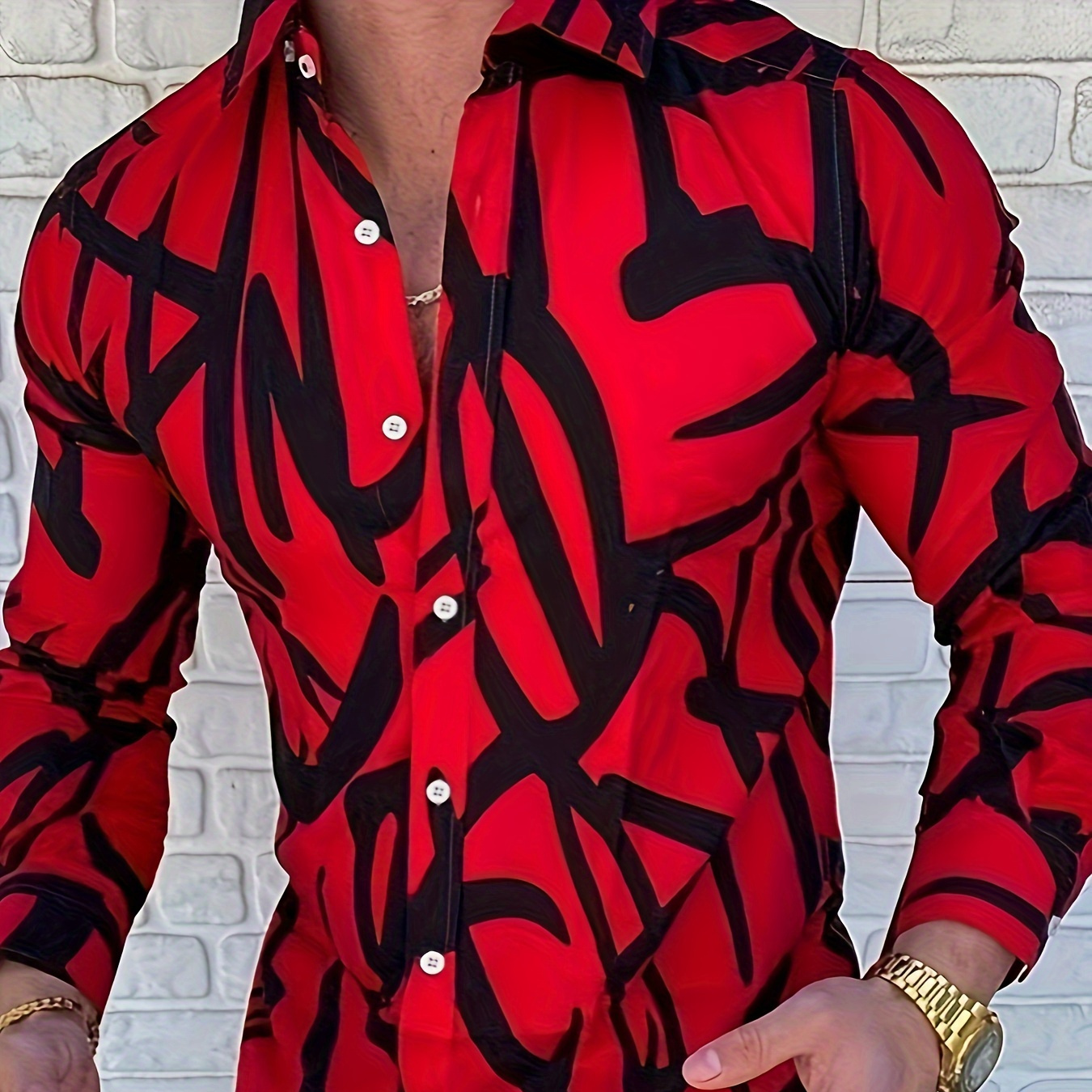 

Creative Digital Random Print Men's Long Sleeve Button Up Shirt For Spring Fall Outdoor, Men's Streetwear, Gift For Men