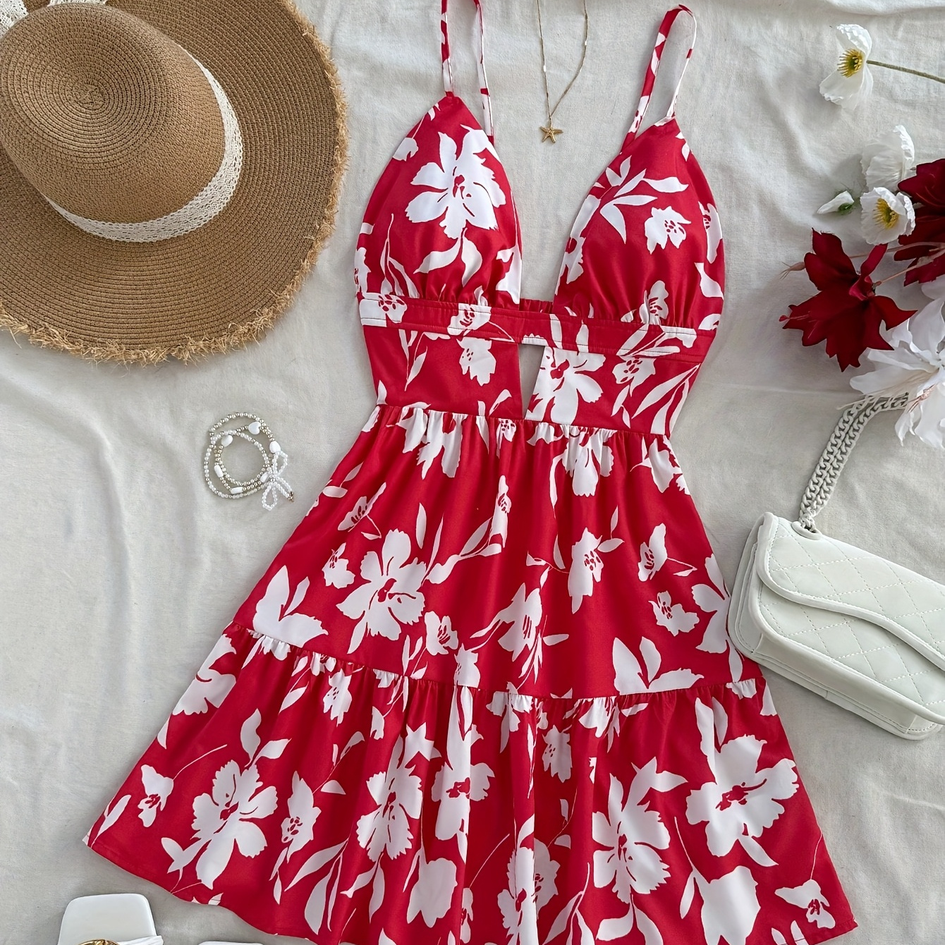 garden explorer red floral print mini dress Red Floral Mini Dress