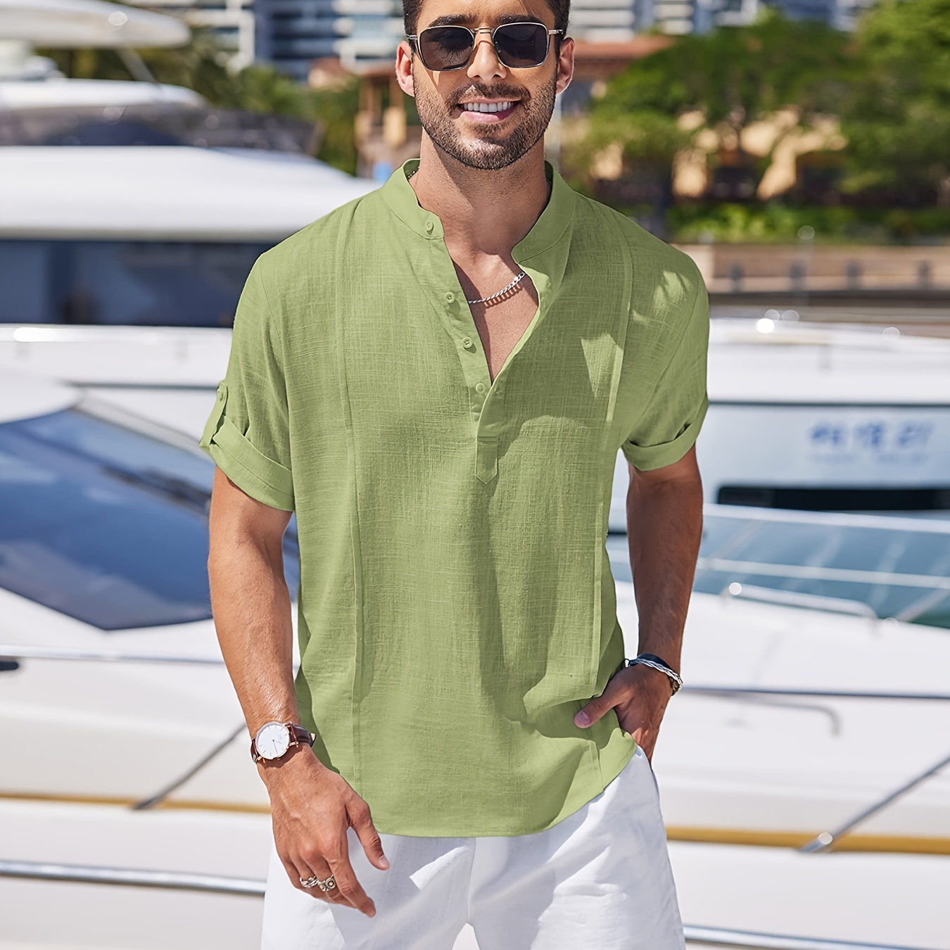 

Men's & Ramie Fiber Shirt Top Turn-down Collar Long Sleeve Closure Male Casual Shirt For Men Daily Vacation Streetwear