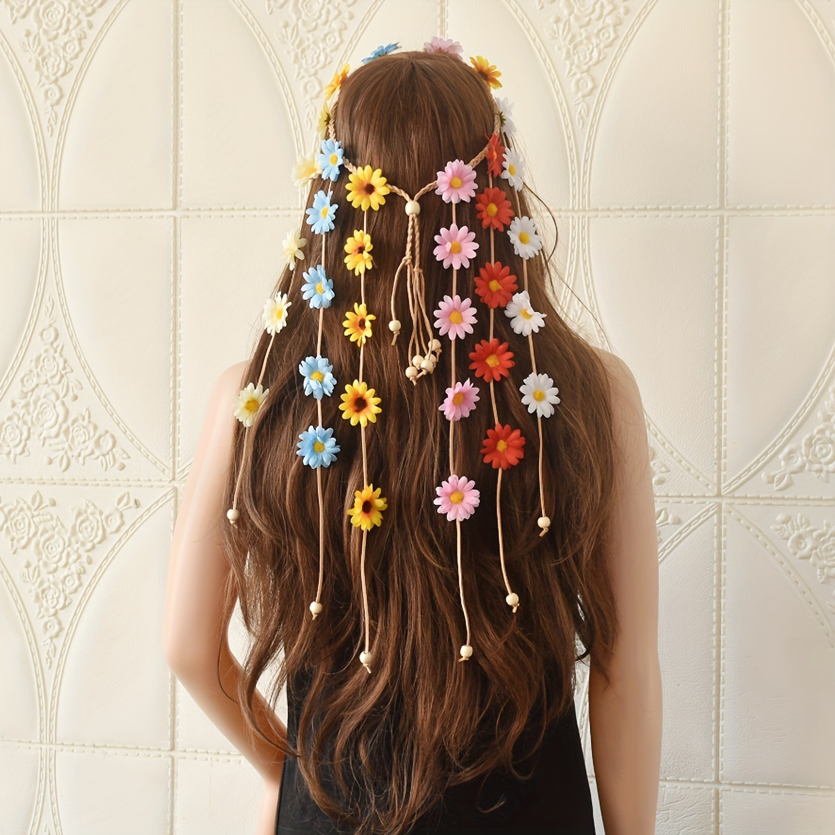 

Bohemian Style Corolla Tassel Headband Colorful Headwear Chrysanthemum Decor Hair Band Wreath Hair Accessories