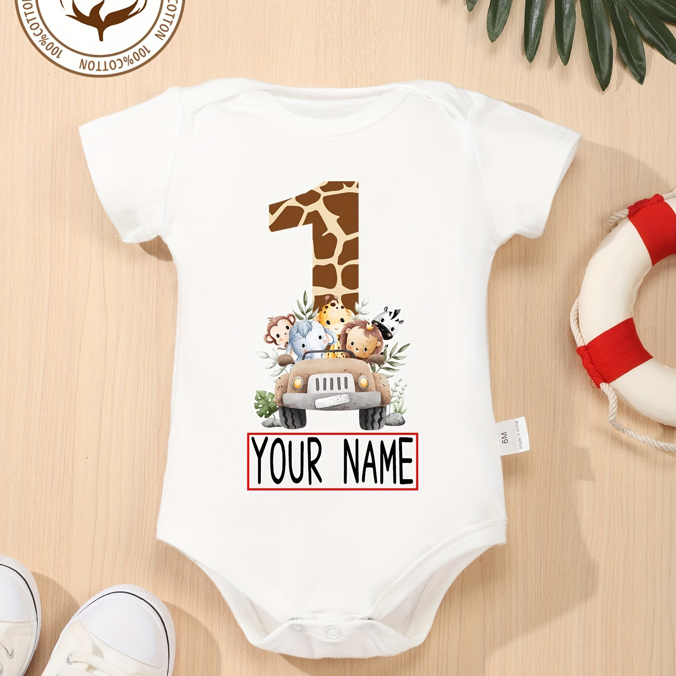 

100% Cotton Baby Onesies 1 Year Old......name Customization And Animals Pattern Print Soft Casual Round Neck Baby Onesies