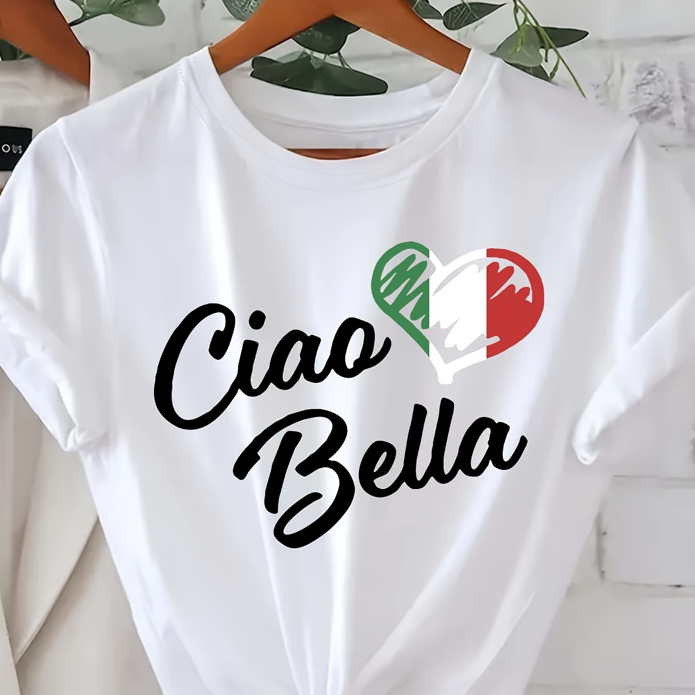 

T-shirt décontracté à col rond pour femme avec de lettres " Bella", tissu tricoté en polyester, haut à manches courtes pour toutes les , 200gsm - Noir