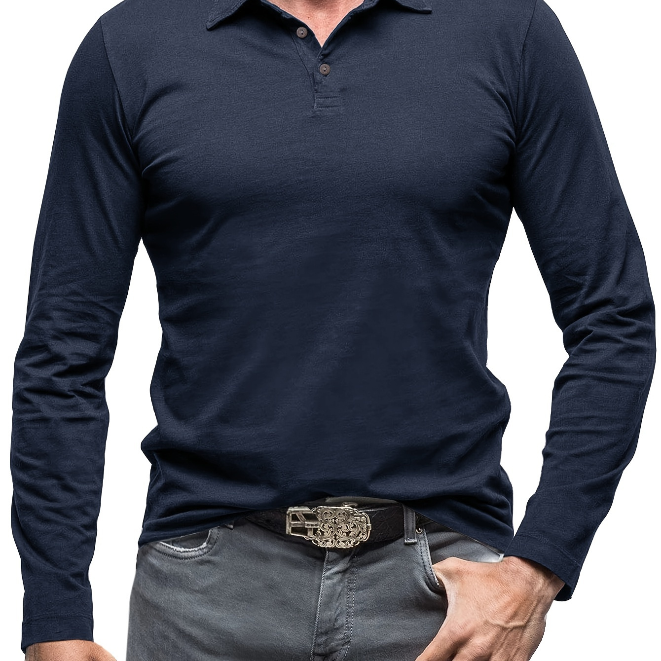 

Men' Color Long Sleeve Lapel Collar Henley Shirt, Chic And Tops For Spring And Autumn Business Wear And Formal