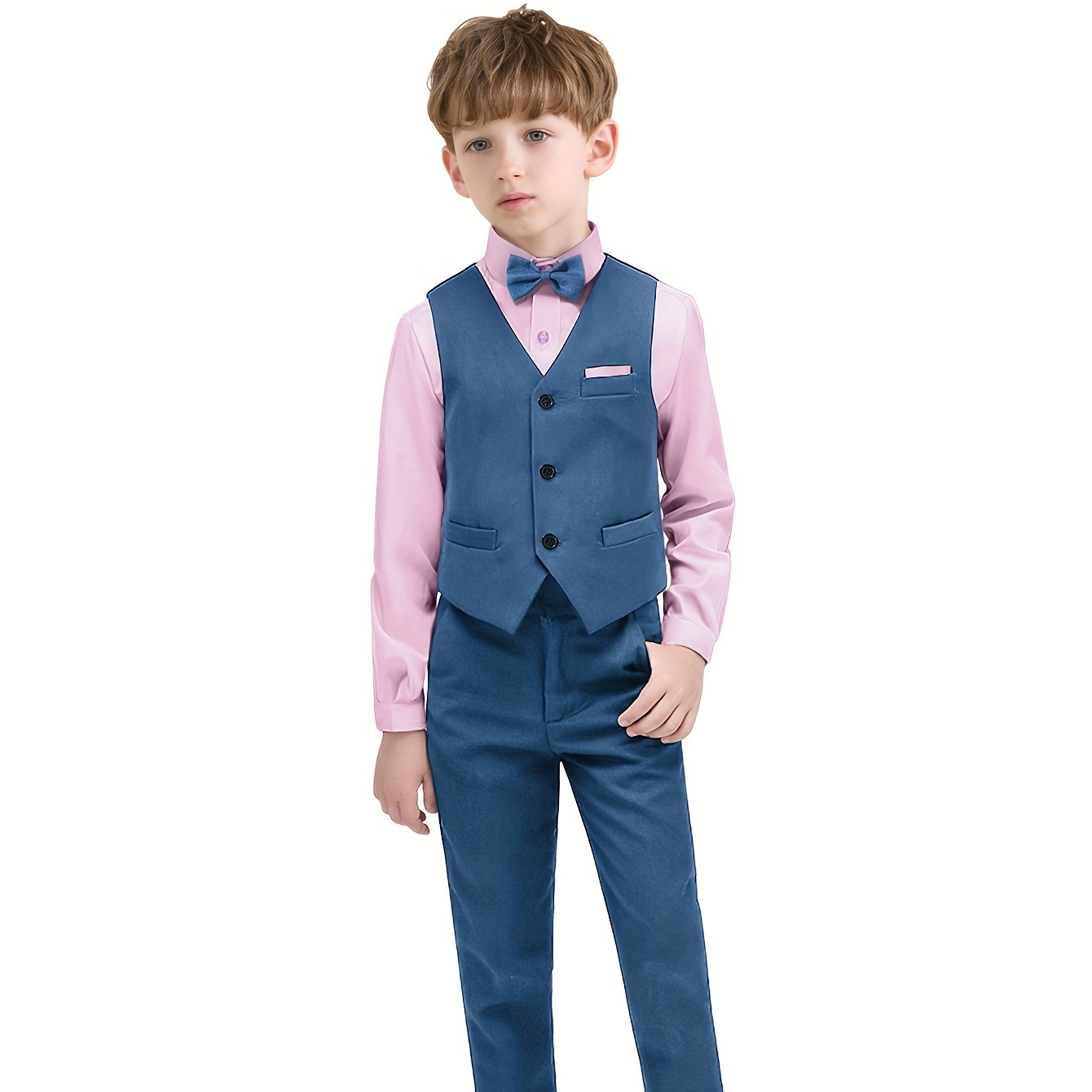 

4pcs Boy's Gentleman Outfit, Bowtie & Shirt & Vest & Suit Pants Set, Formal Wear For Speech Performance Birthday Party, Kid's Clothes For Spring Fall Winter