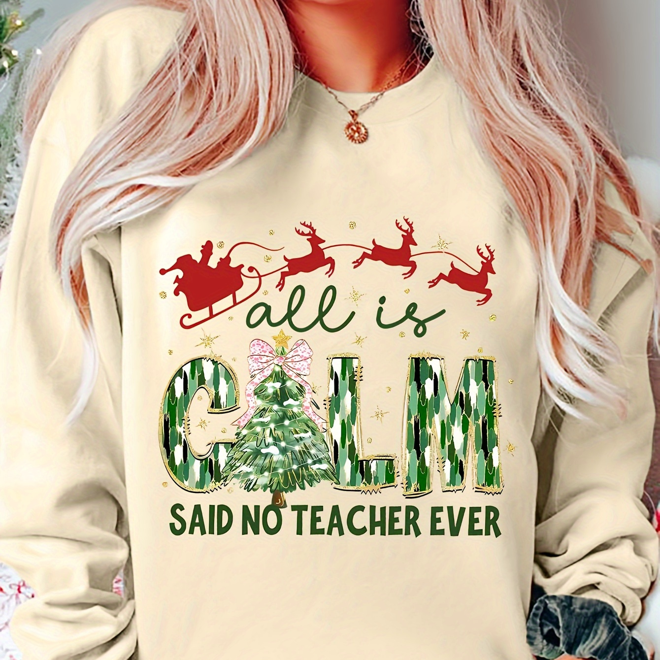 

Teacher Christmas Sweatshirt - , Long Sleeve For Women, For Fall &