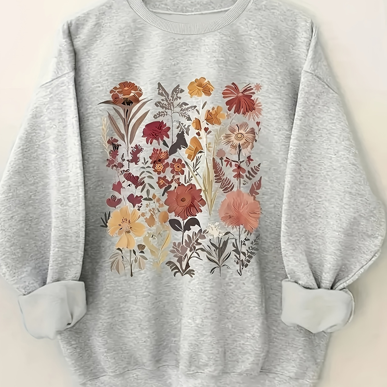 

Women's Cozy Cotton Sweatshirt With Fun Floral Pattern - Casual Round Neck, Machine Washable - Casual Attire