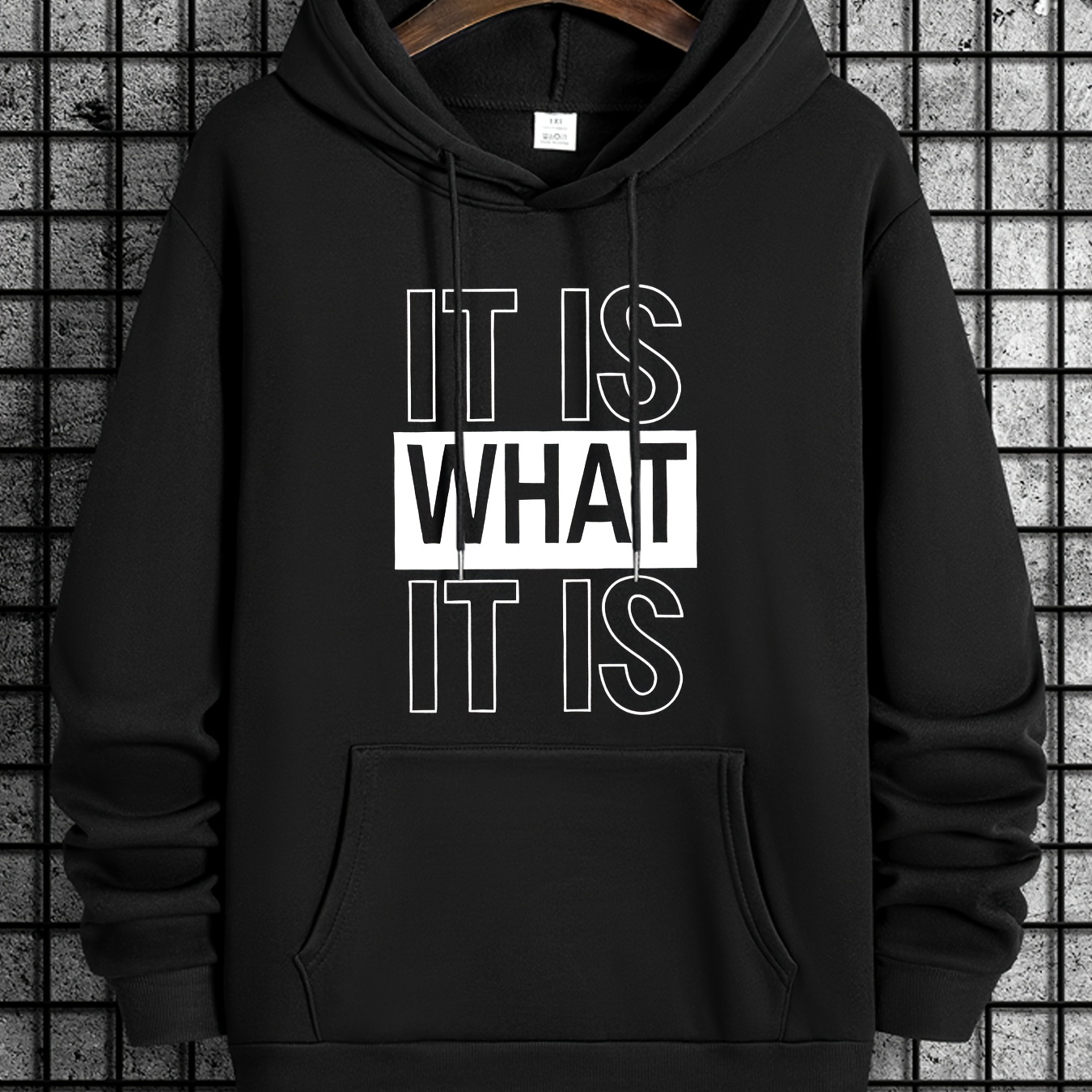 

Plus Size, It Is What It Is Print Men's Comfortable Stylish Drawstring Hoodie With Long Sleeves Design, Meticulously Crafted For Men Autumn & Winter Wear