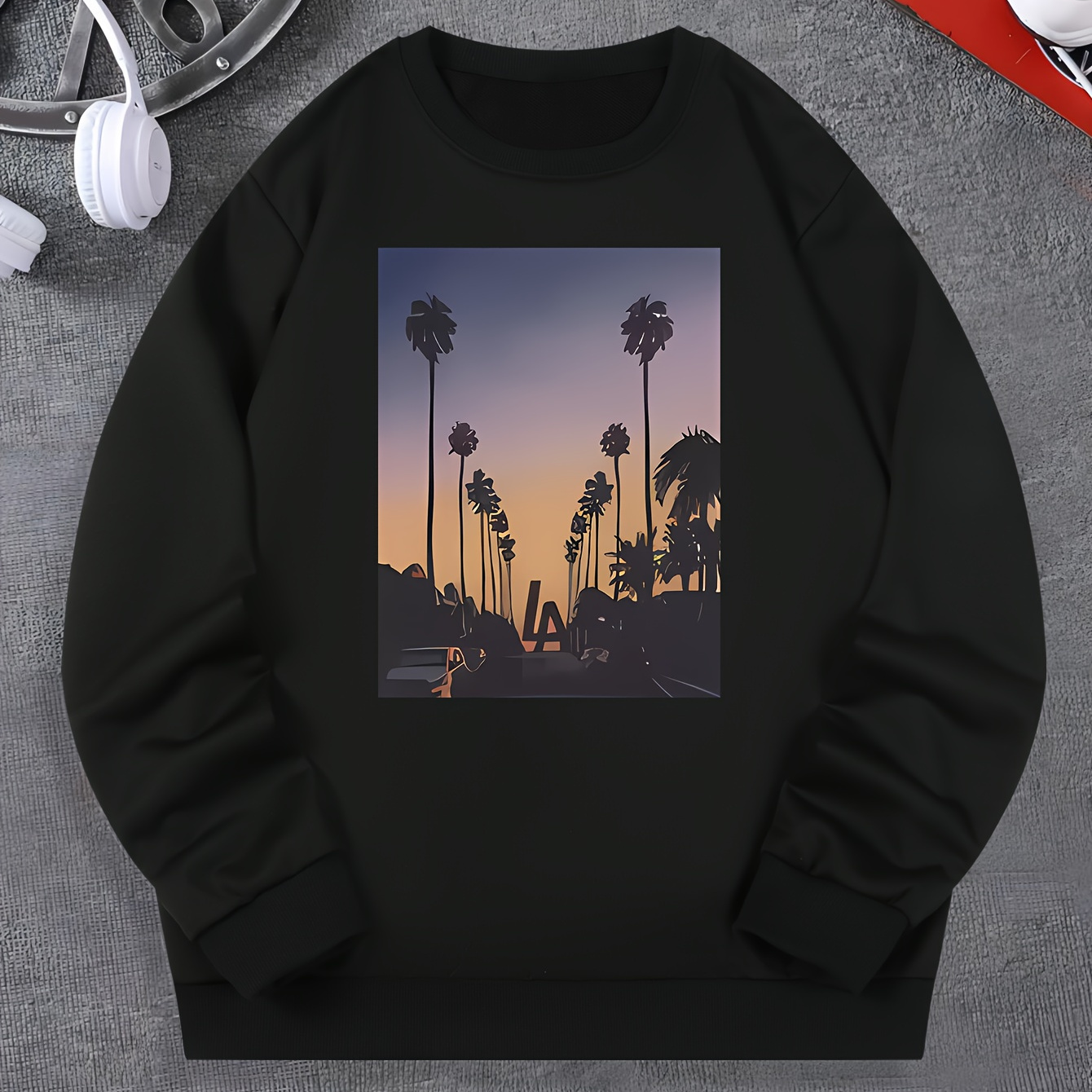 

Street Print, Men's Fashionable Casual Round Neck Pullover Long Sleeve Sweatshirt, Suitable For Outdoor Sports, For Autumn And Spring, As Gifts