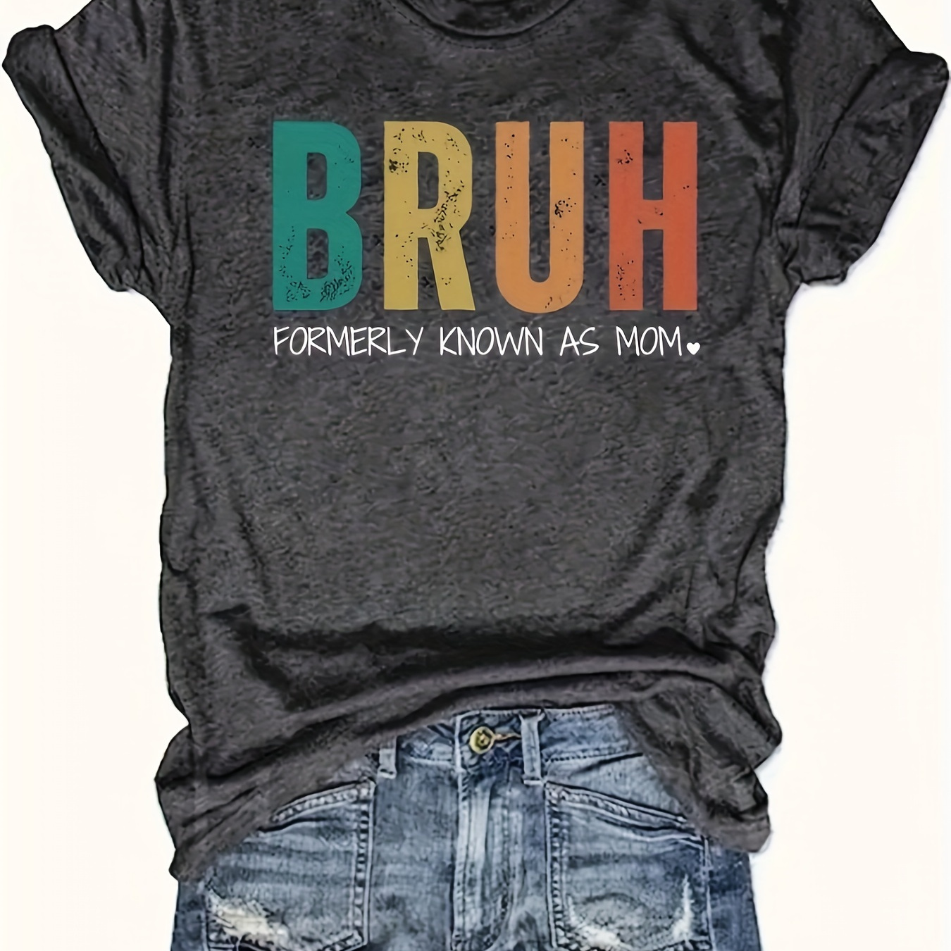 

Plus Size Letter Bruh Print T-shirt, Casual Crew Neck Short Sleeve T-shirt, Women's Plus Size clothing