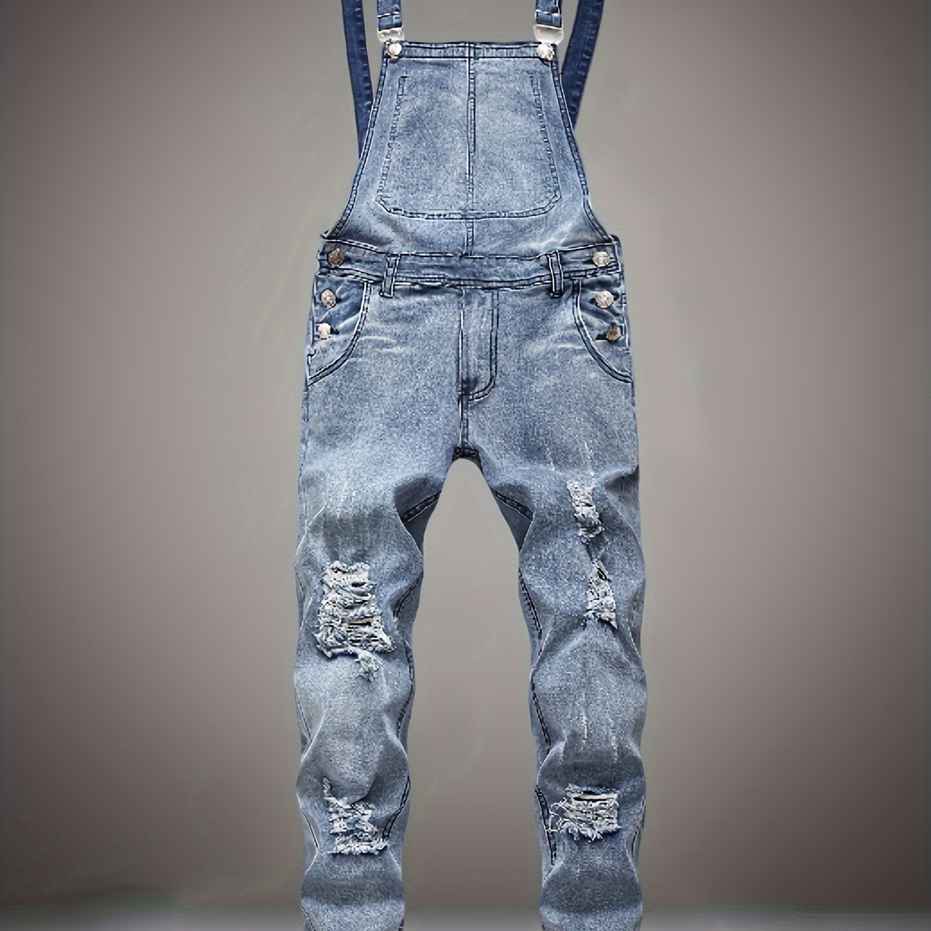 

Men's Casual Ripped Denim Overalls, Suspender Pants