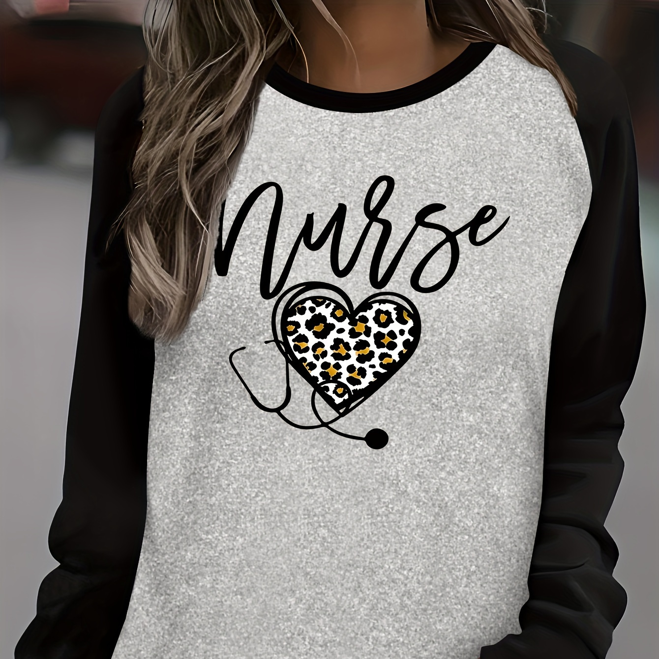 

Nurse Letter Print Raglan Sleeve T-shirt, Casual Long Sleeve Crew Neck Top For Spring & Fall, Women's Clothing