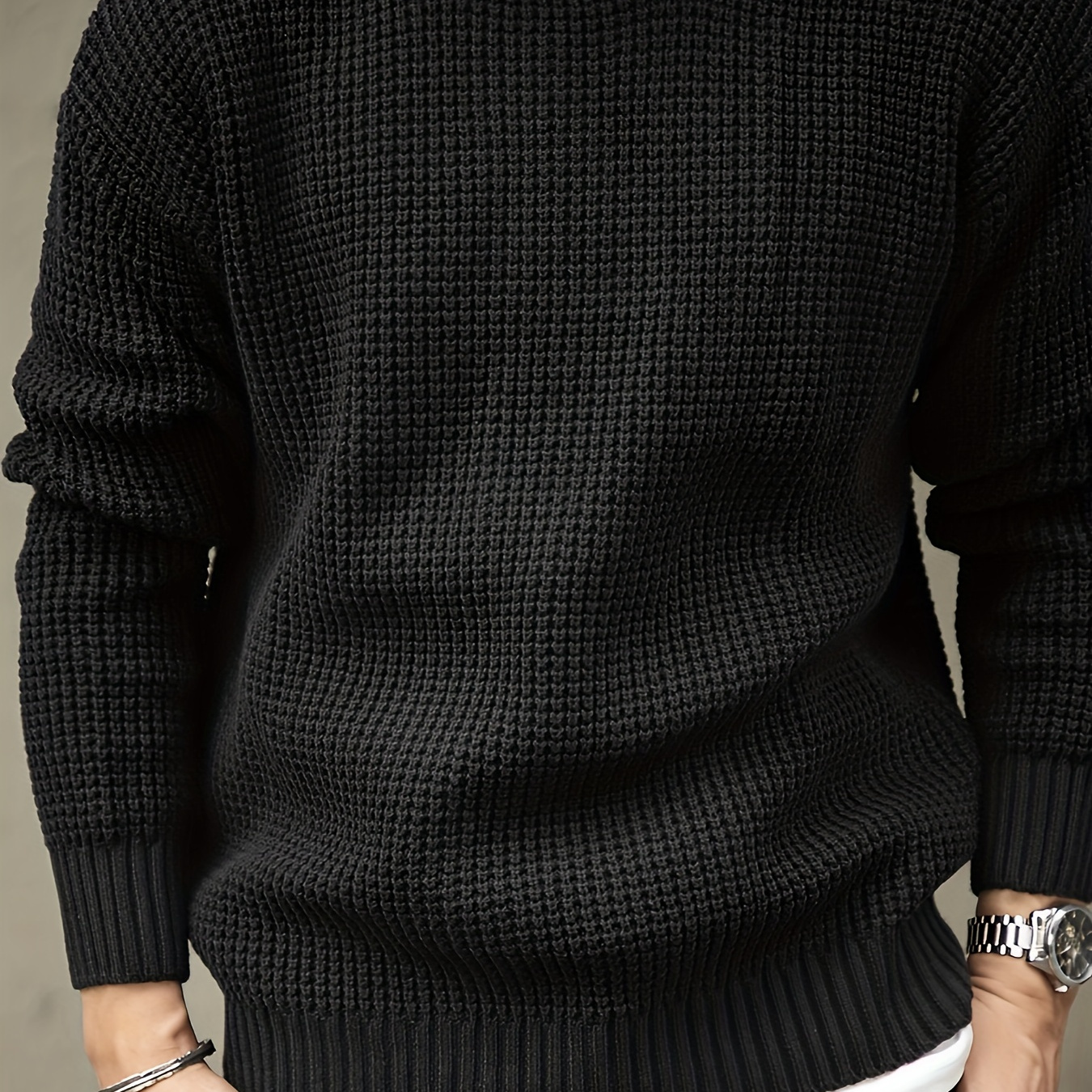 

Men's Solid Knitted Pullover, Casual Long Sleeve Crew Neck Sweater For Fall Winter