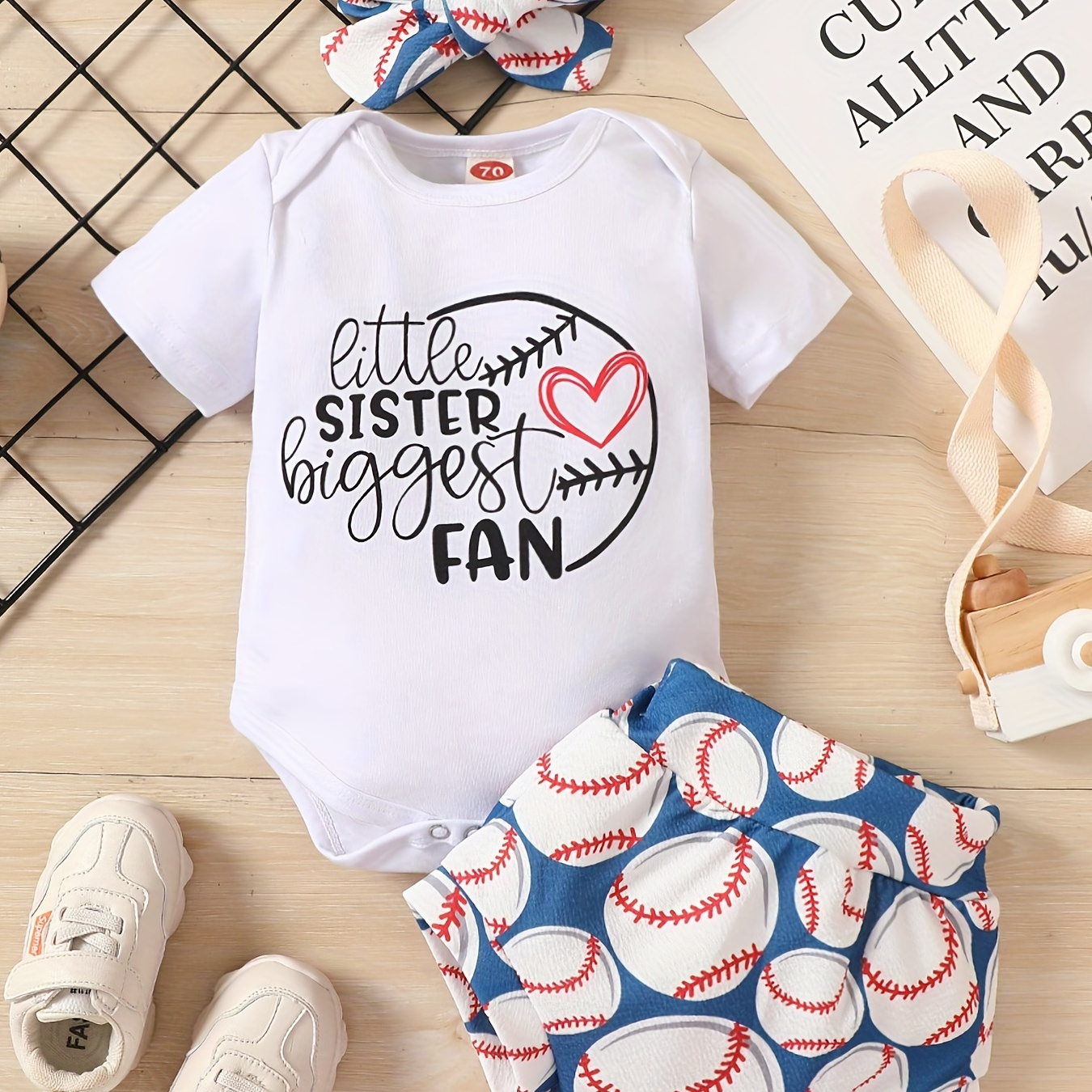 3pcs Baby Boys And Girls Casual Little Brother Biggest Fan Short Sleeve  Onesie Baseball Pants Hat Set Clothes - Kid's Fashion - Temu