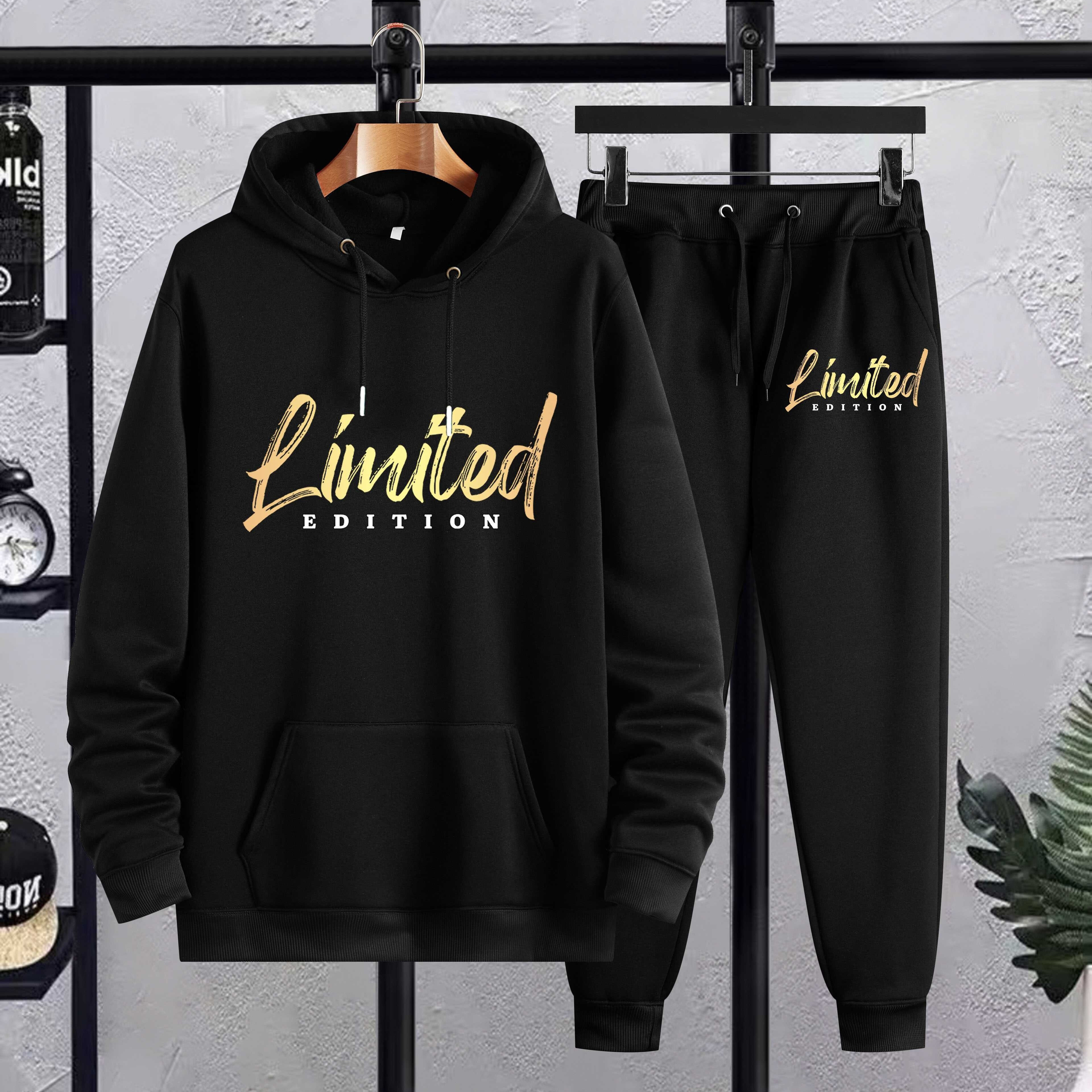 

Plus Size Men's "limited Edition" Print Hooded Sweatshirt & Sweatpants Set For Spring Fall Winter, Men's Clothing
