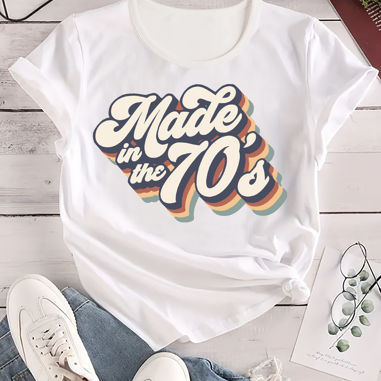 

Women' Round Neck Short Sleeve T-shirt, Casual , Spring/summer Clothing, Geometric Pattern, Regular Length, Knit Fabric, Polyester, "made In The " Print