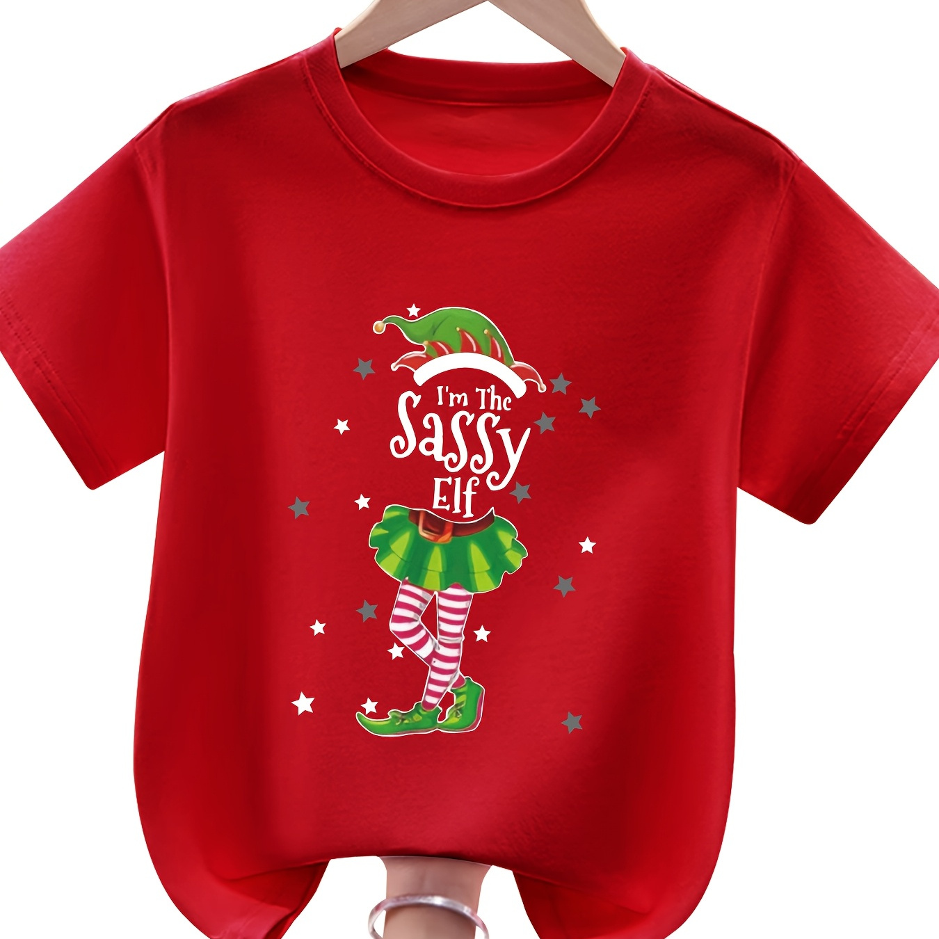 

i'm The Elf" Christmas Applique T- - , , Top For Summer, Regular Fit, ,