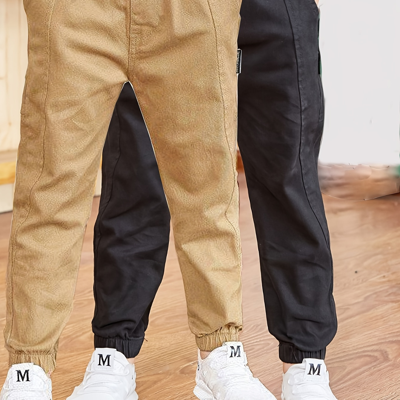 

2pcs Boy's 80% Cotton Solid Color Jogger Cargo Pants, Outdoor Casual Stylish Trousers As Gift