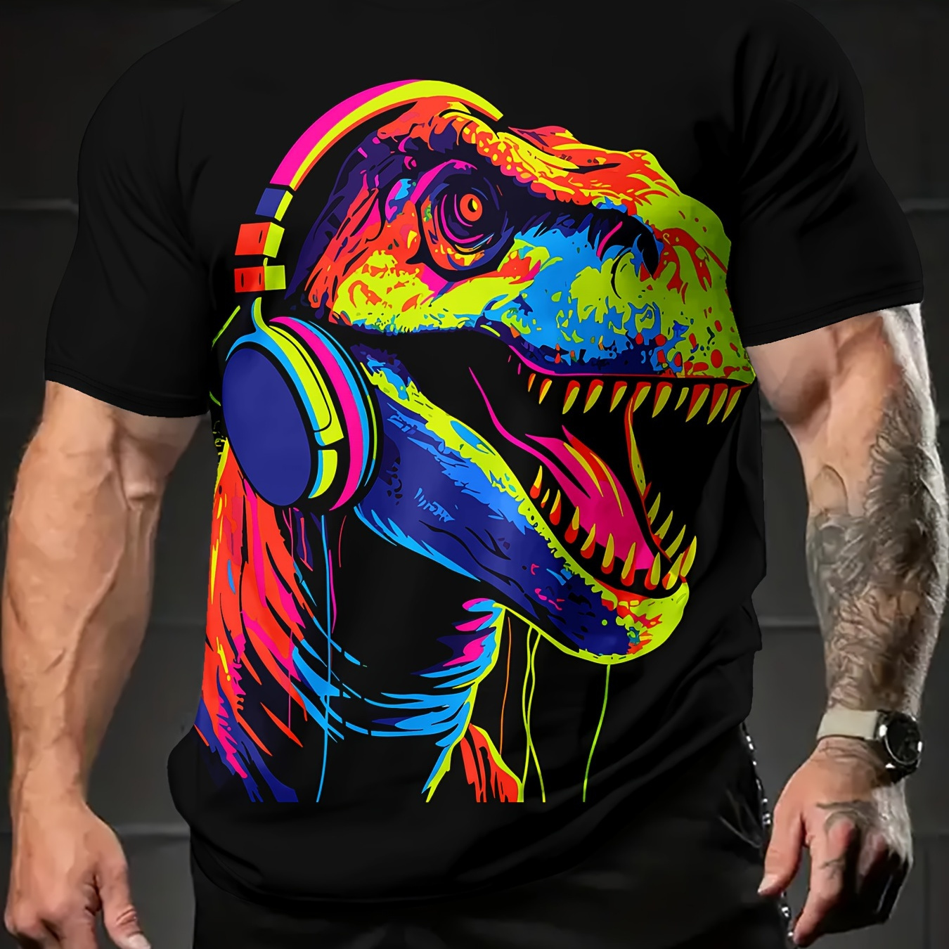 

Men's Dinosaur Graphic Print T-shirt For Summer, Trendy Cool Short Sleeve Tees