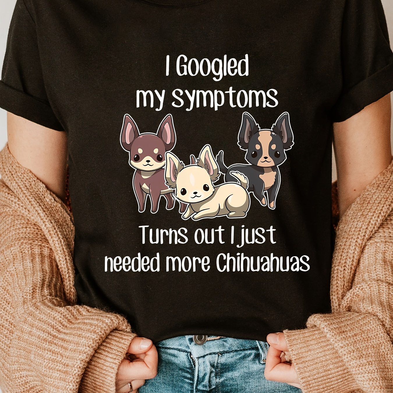 

Dogs Print Crew Neck T-shirt, Short Sleeve Casual Top For Summer & Spring, Women's Clothing