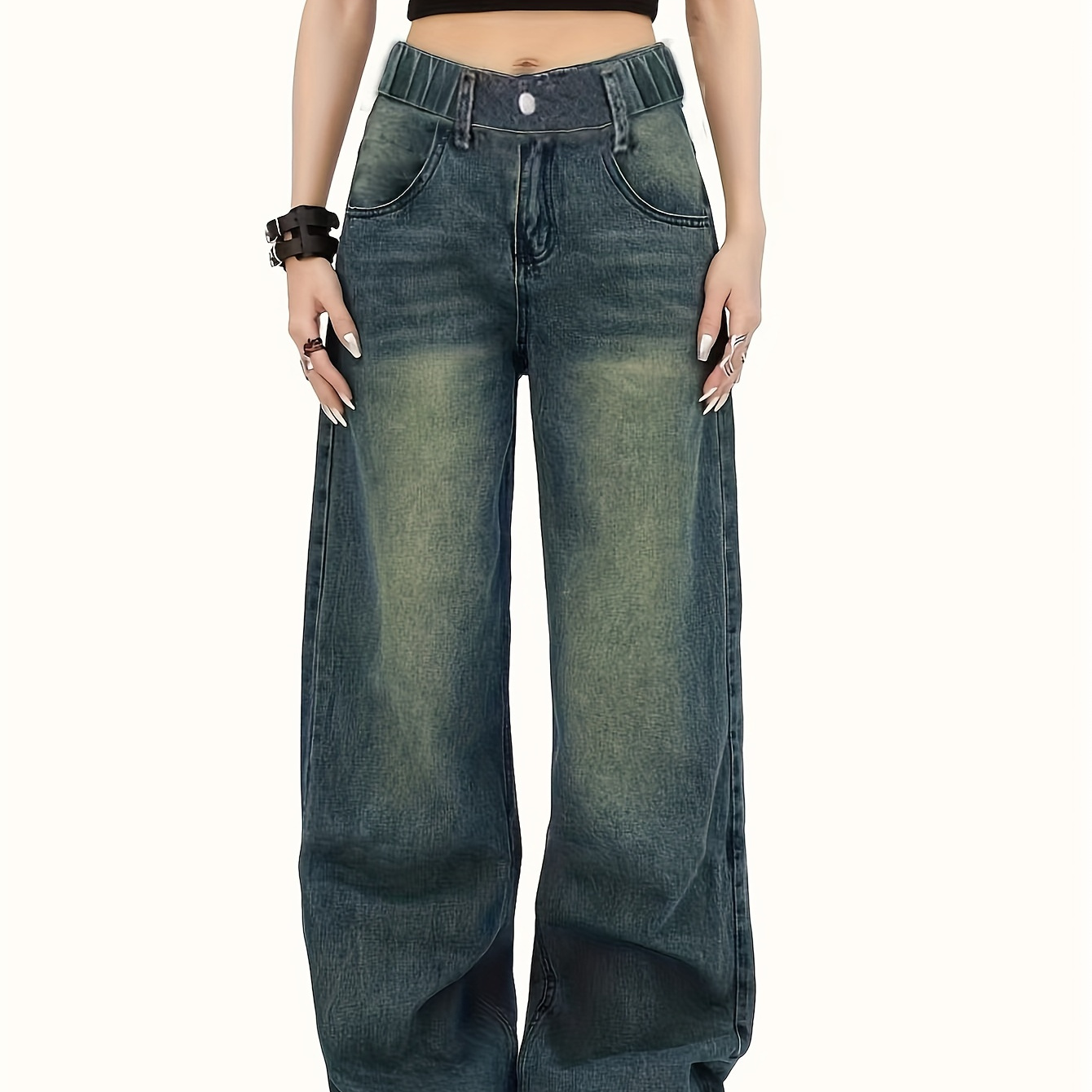 

Trendy Wide Leg Denim Jeans Girls Casual Fashionable Pants For Party