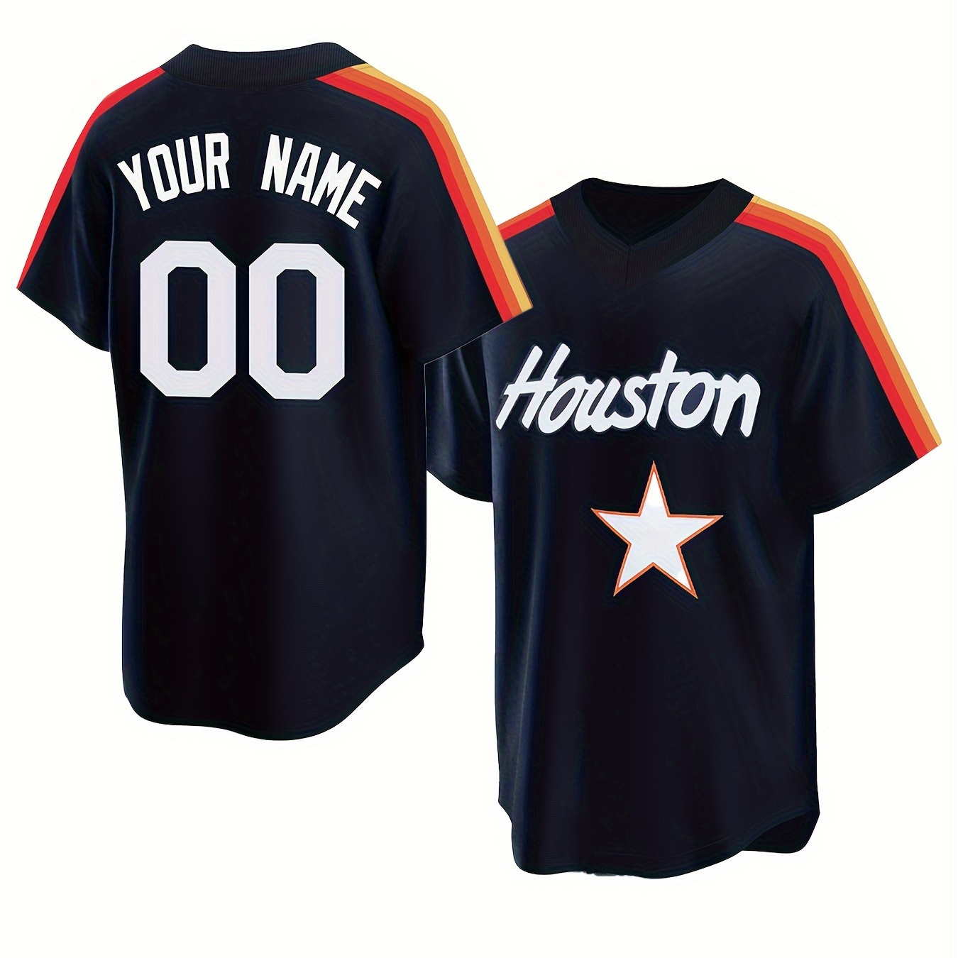 

Customized Name And Number Design, Men's Houston Embroidery Design Short Sleeve Loose Breathable V-neck Pullover Baseball Jersey, Sports Shirt For Team Training