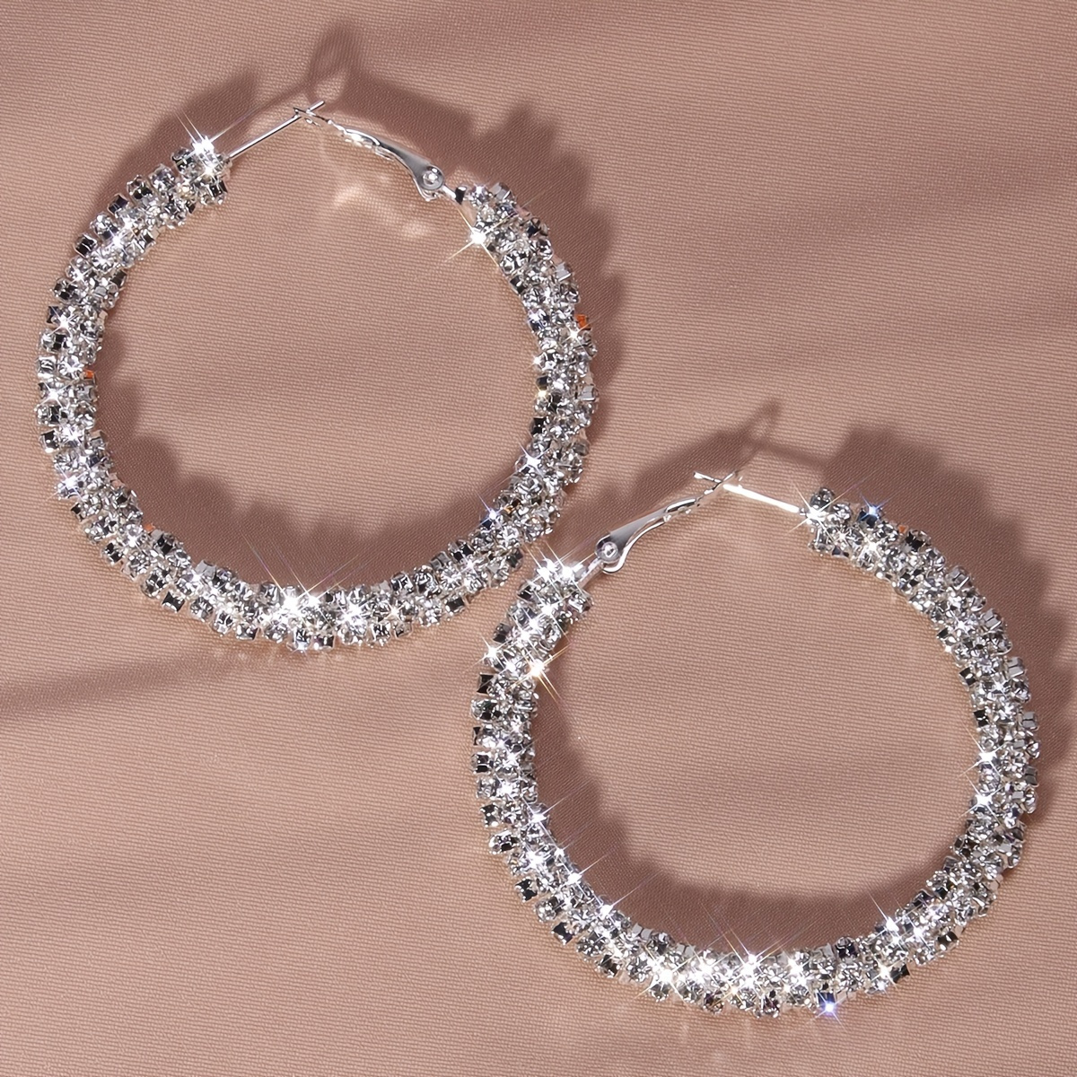 

Large Full Rhinestone Hoop Earrings Silver Plated Delicate Jewelry Party Holiday Gift For Women