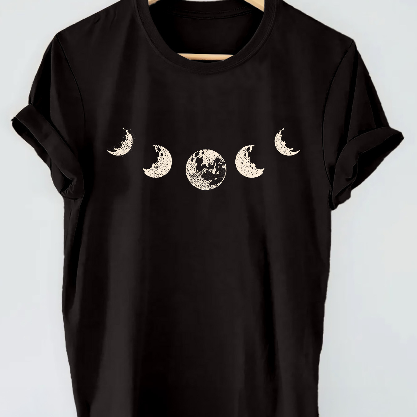 

Moon Print Crew Neck T-shirt, Short Sleeve Casual Top For Summer & Spring, Women's Clothing