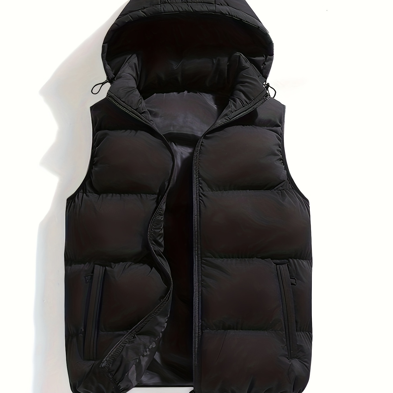 

Gilet à Capuche Détachable Manches pour Hommes [ en ] - Noir Uni Décontracté, Veste Imperméable à Fermeture Éclair avec Poches, Polyester, pour /Automne