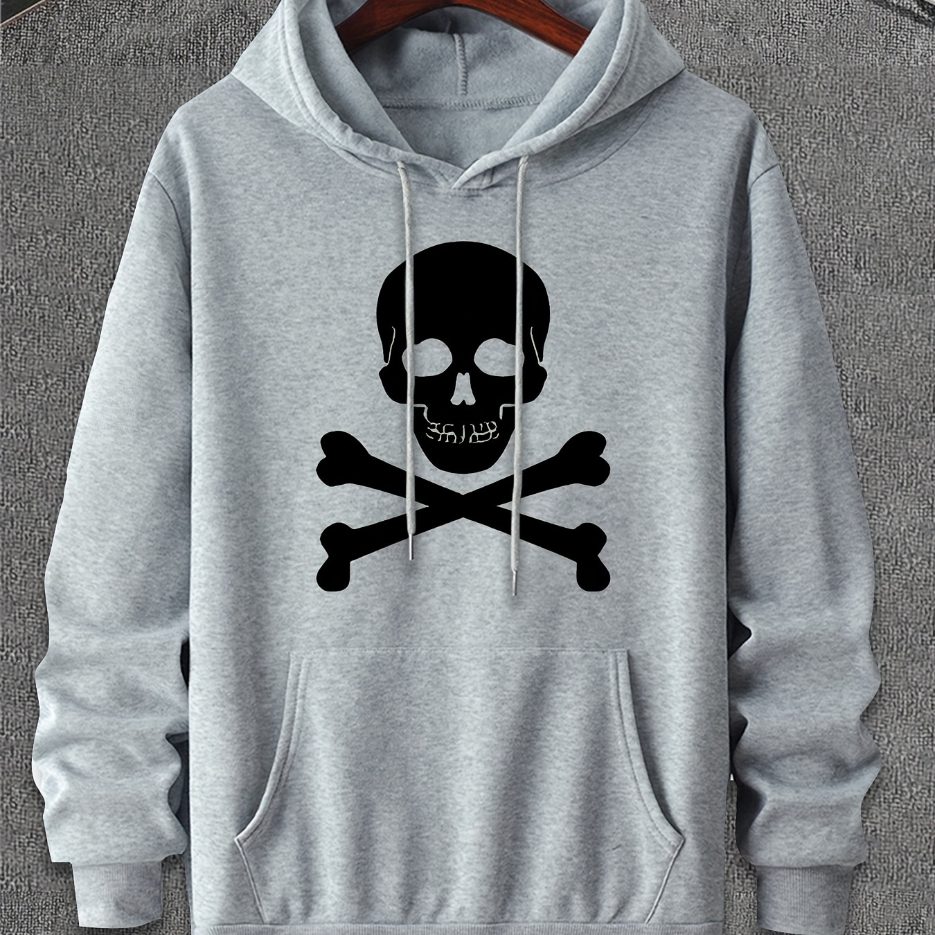 

Skull & Bone Pattern, Men's Trendy Comfy Hoodie, Casual Slightly Stretch Breathable Hooded Sweatshirt For Outdoor