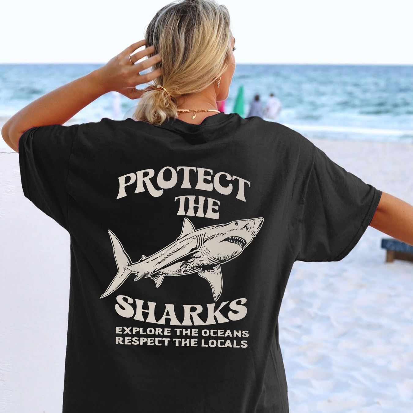 

Shark Print Crew Neck Tee Dress, Casual Short Sleeve Dress For Spring & Summer, Women's Clothing