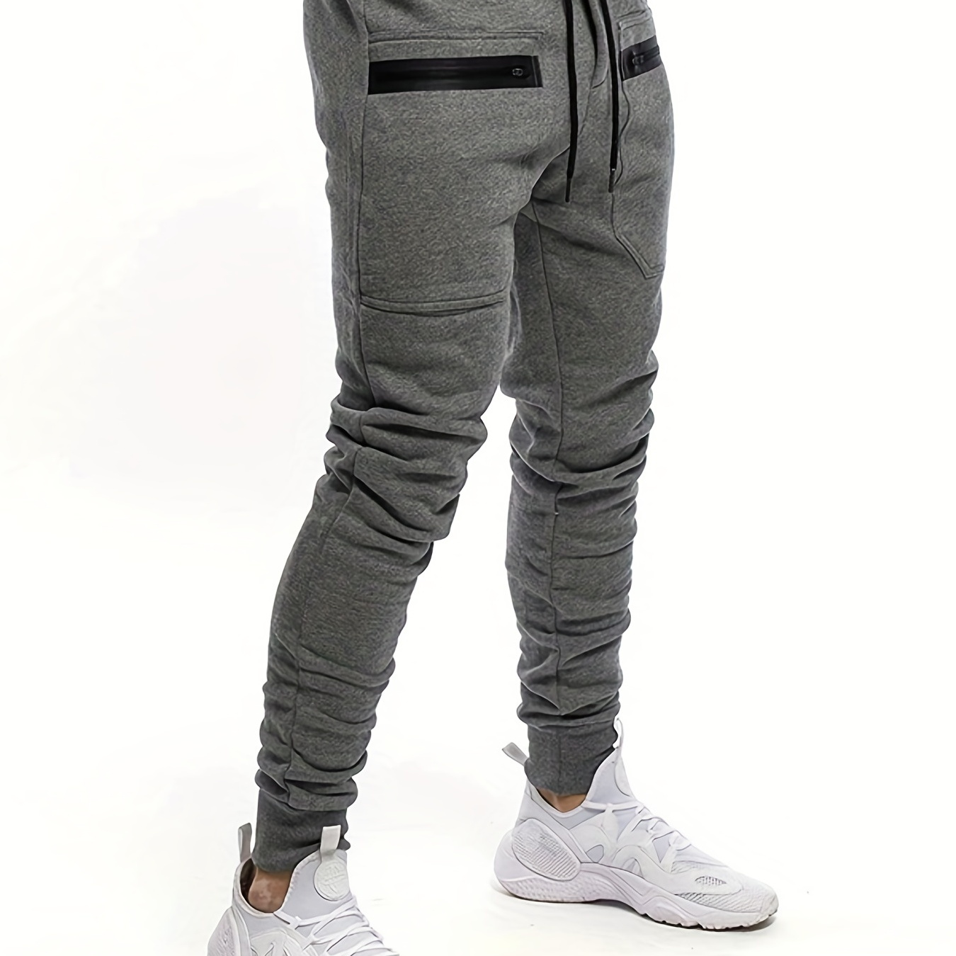 

Men's Fashion Slim Fit Solid Zipper Pocket Warm Jogger Sweatpants For Autumn And Winter