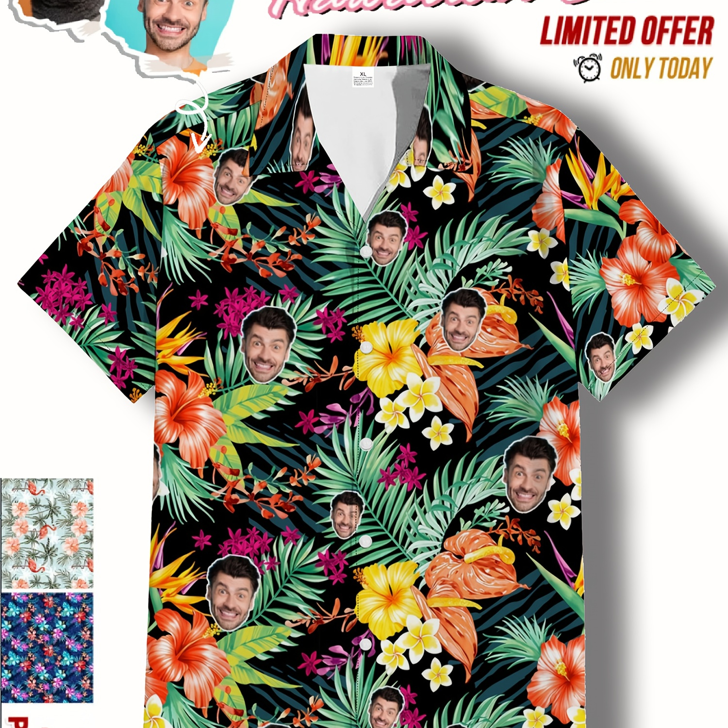 

Custom Personalized Photo Hawaiian Print Men's Summer Fashionable And Simple Short Sleeve Button Casual Lapel Simple Shirt, Trendy And Versatile, Suitable For Dates, Beach Holiday, As Gifts