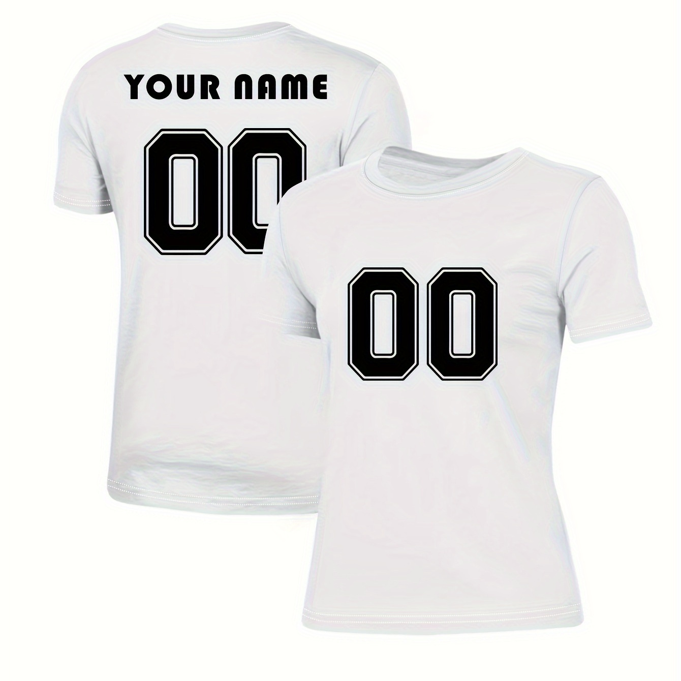 

T-shirt de football Coupe d'Europe 2024 personnalisé avec votre et votre numéro, haut décontracté à col rond et manches courtes, devant : numéro, dos : votre et votre numéro, vêtements pour femmes