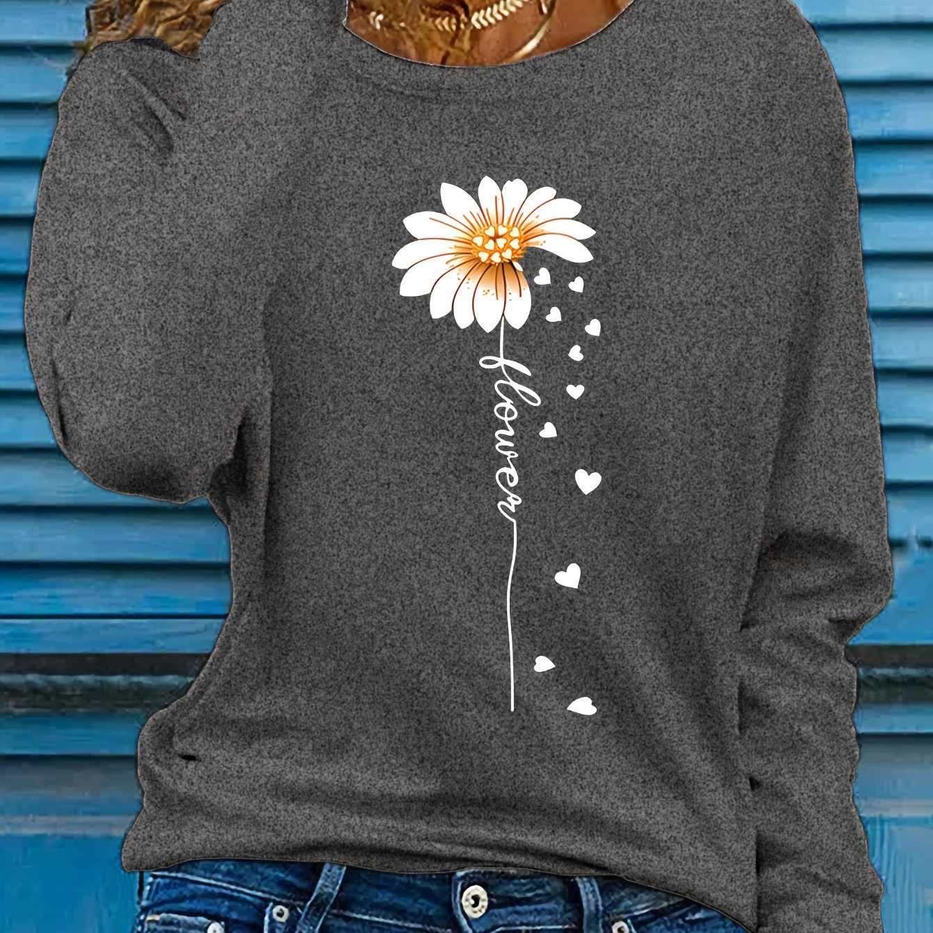 

Women's Casual Floral Print Long Sleeve T-shirt - Crew Neck, Soft Polyester, Machine Washable - Spring & Fall