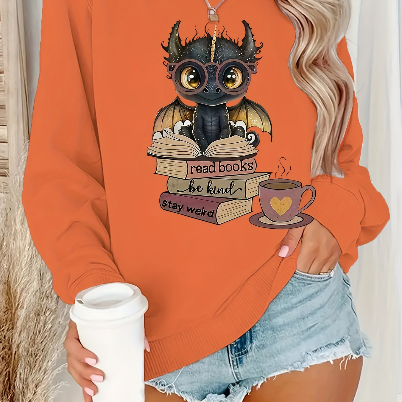 

Pterosaur Print Sweatshirt, Crew Neck Casual Sweatshirt For Fall & Spring, Women's Clothing