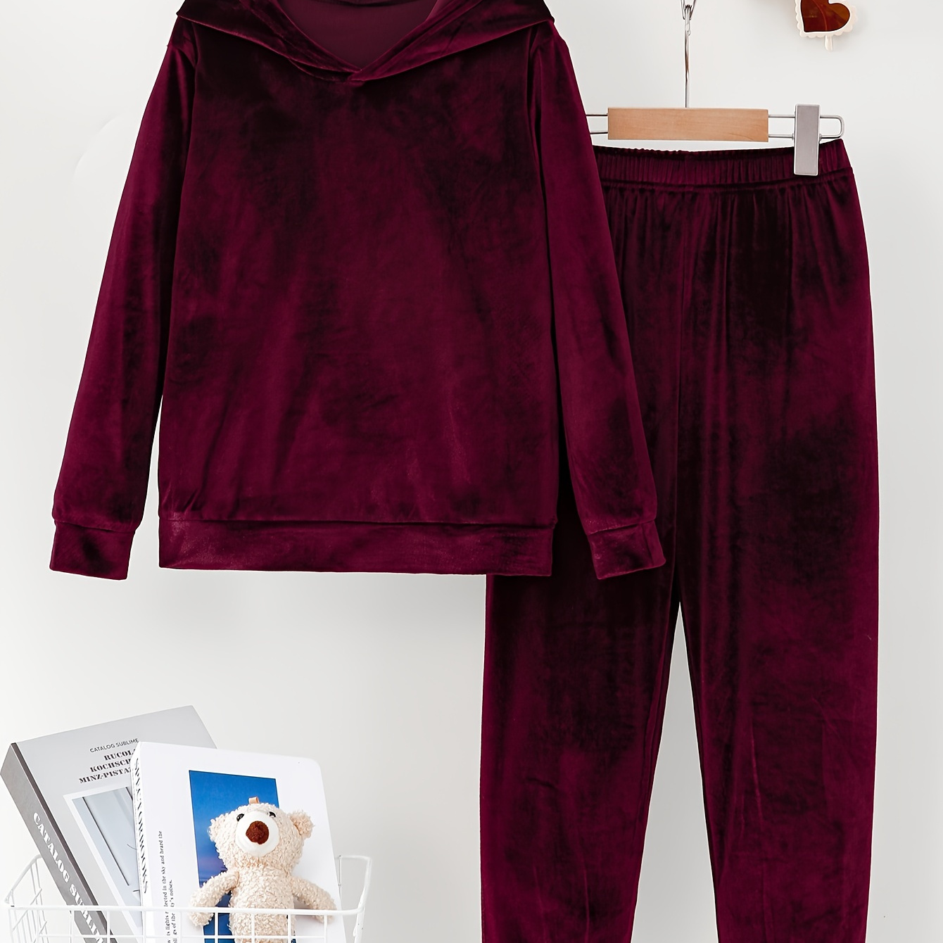 

Women's Velvet Hoodie & Jogger Set - Casual Long Sleeve, Drawstring Waist, Solid Color, Stretch Fabric, Machine Washable - Spring/fall