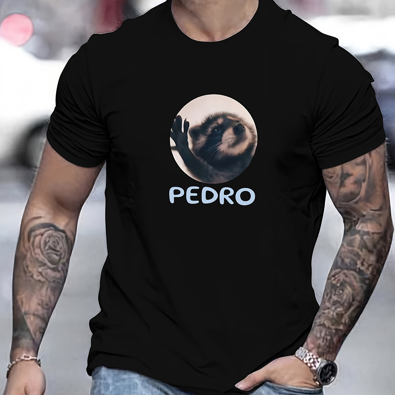 

Pedro Pattern Print Tee Shirt, Tees For Men, Casual Short Sleeve T-shirt For Summer